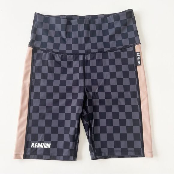 PE Nation Snap Shot Short in Charcoal M Black Checkered Bike Shorts